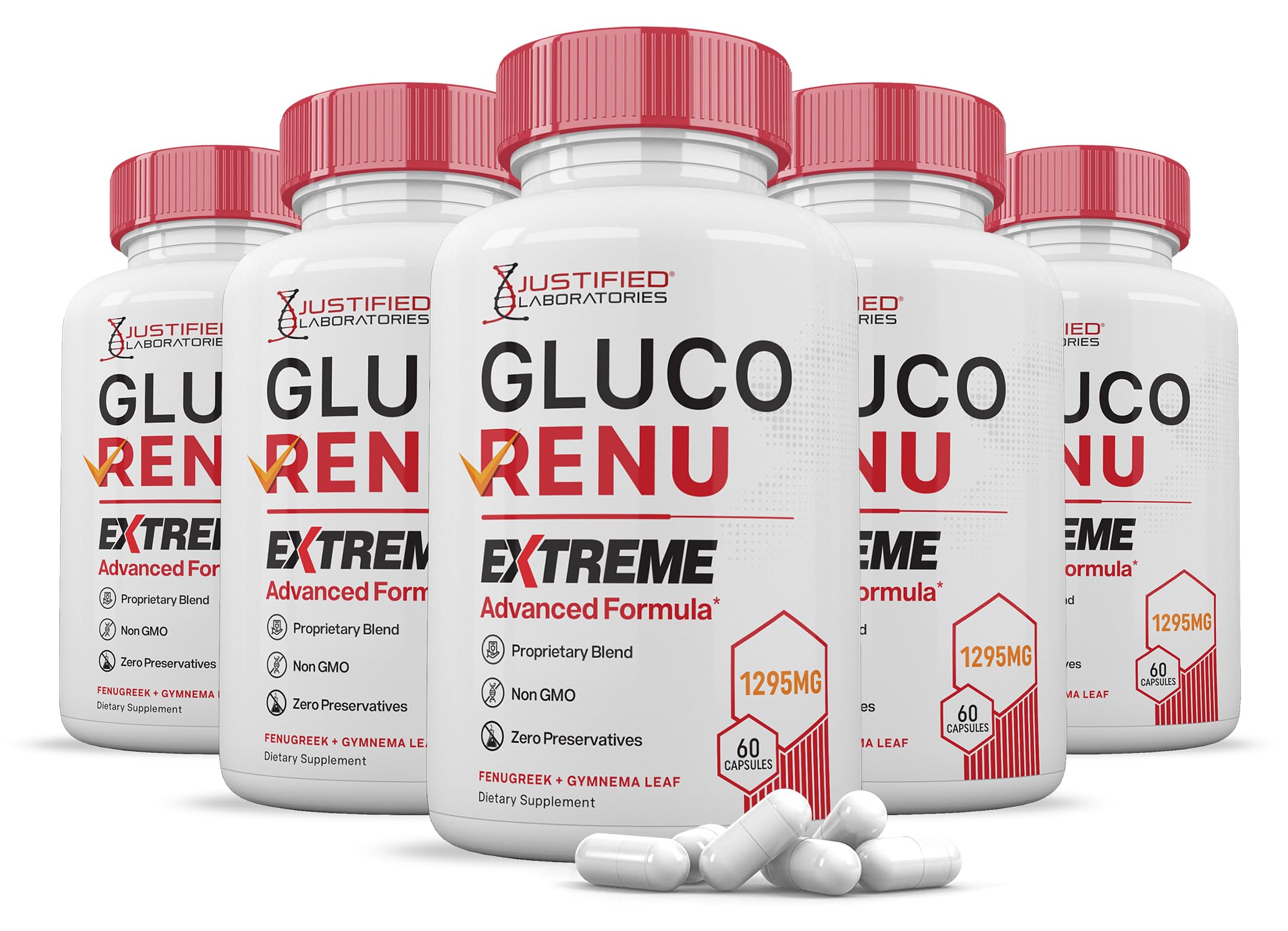 Justified Laboratories Gluco Renu Extreme bottle for daily wellness support.