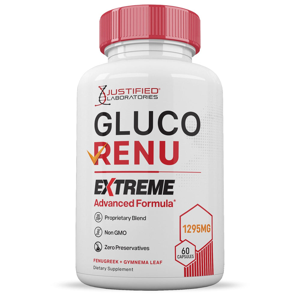 Justified Laboratories Gluco Renu Extreme 60 capsules demonstrate convenient daily dosage.