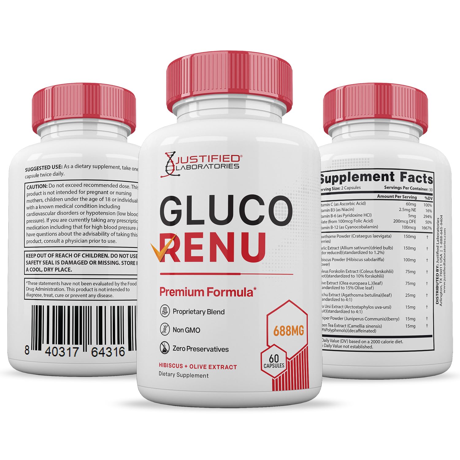 Product packaging highlighting premium formula and Justified Laboratories.