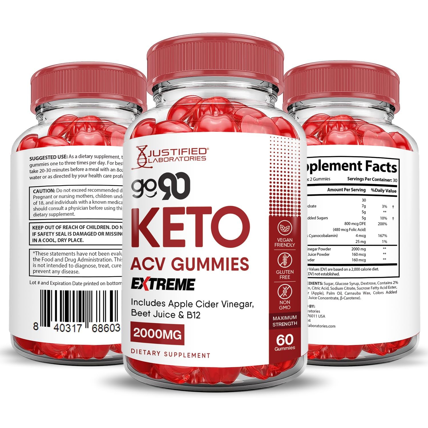 Third-party testing badge for Justified Laboratories Go 90 Keto ACV Gummies