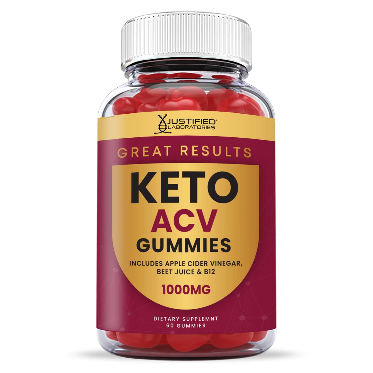 Vitamin B12 badge highlights added wellness support in Justified Labs gummies.