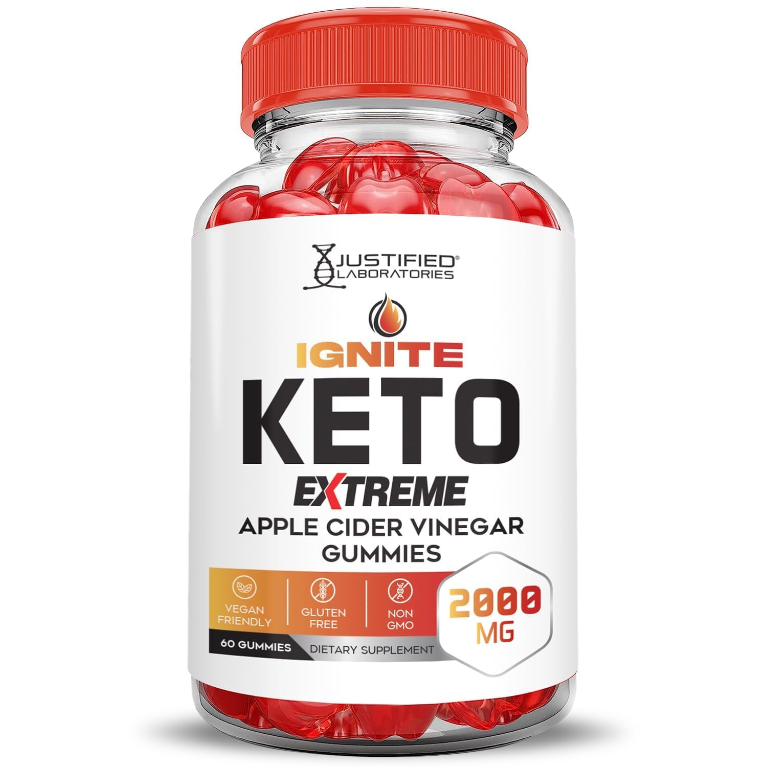 Close-up of Justified Laboratories Ignite Keto ACV Gummies showing glossy texture