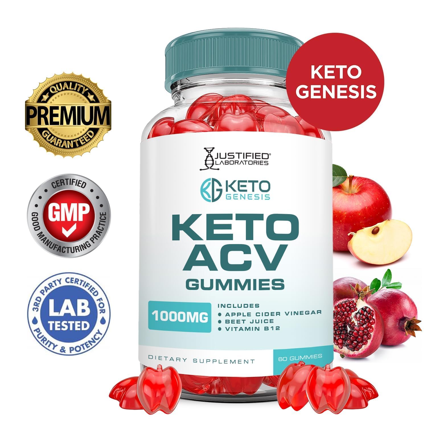 Justified Keto Genesis gummies ingredient panel with beet juice and B12