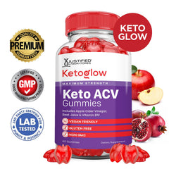 Justified Labs Keto Glow ACV Gummies close-up shows chewy flavorful texture.