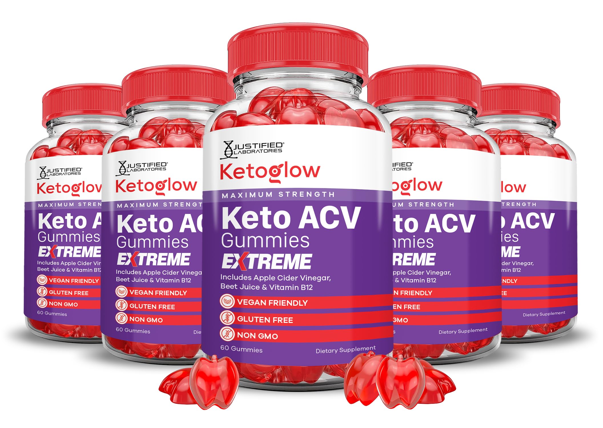 Justified Laboratories Keto Glow ACV Gummies bottle showcasing convenient daily use.