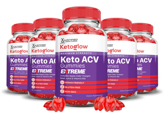 Justified Laboratories Keto Glow ACV Gummies bottle showcasing convenient daily use.