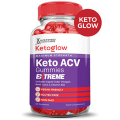 Justified Laboratories Keto Glow ACV Gummies 5-pack display for on-the-go snacking.