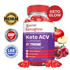 Justified Laboratories Keto Glow ACV Gummies close-up highlights gummy texture and flavor.
