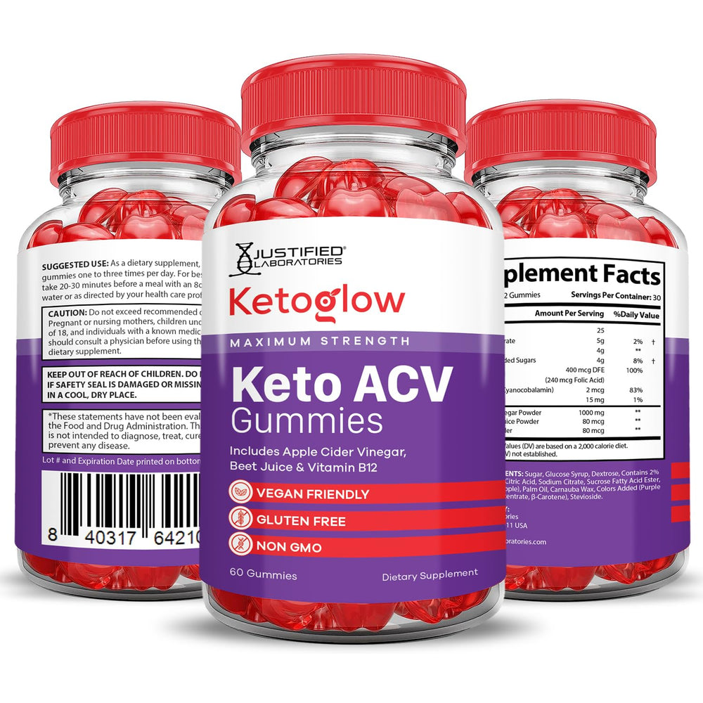 Justified Labs Keto Glow ACV Gummies 2-pack packaging.
