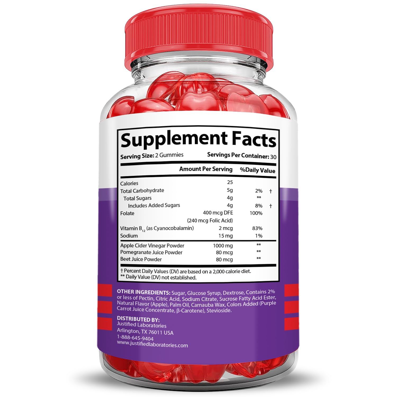 Justified Labs Keto Glow ACV Gummies vegan and non-GMO formula.
