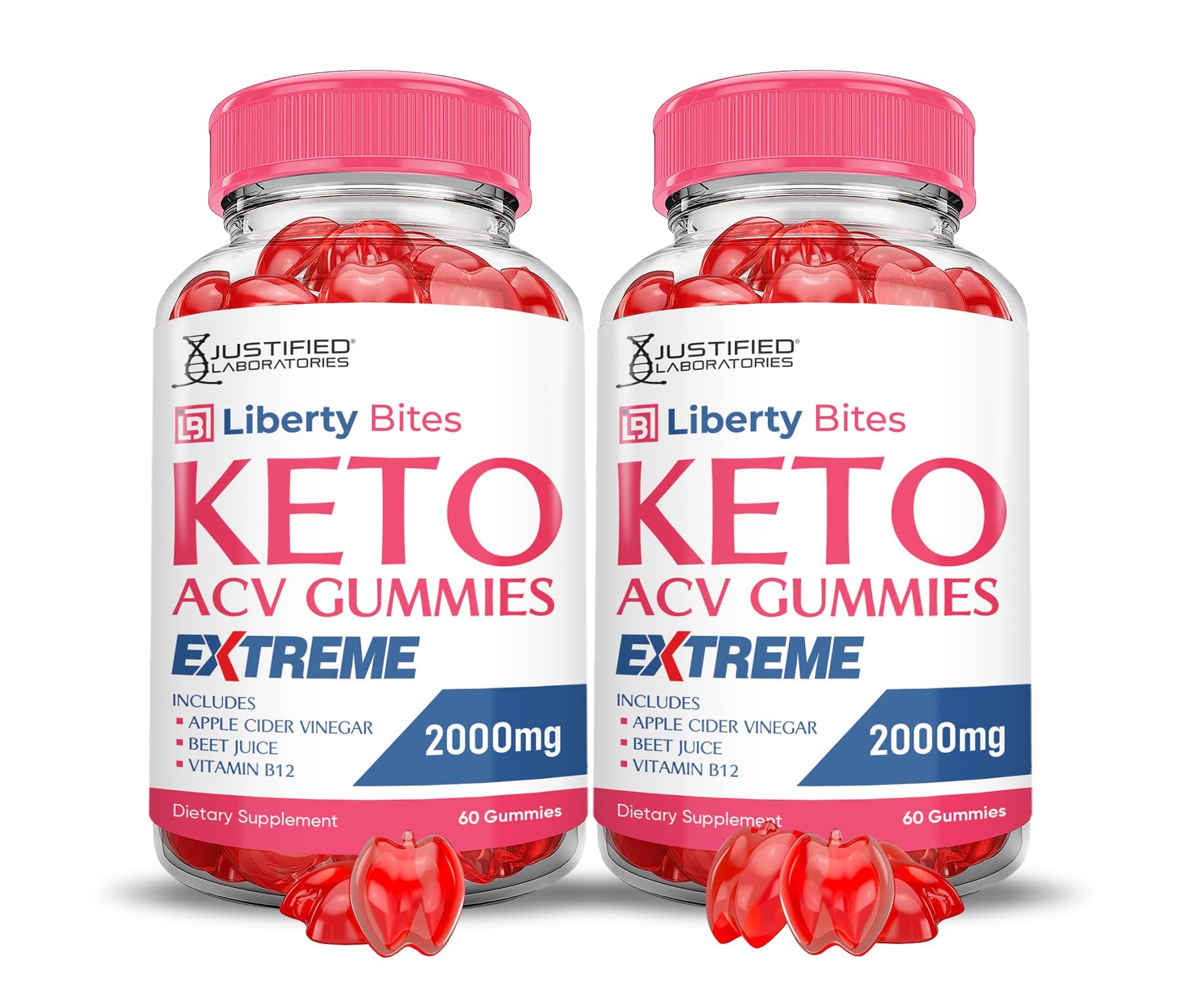 Justified Laboratories Liberty Bites Keto ACV Gummies bottle close-up for daily energy support.