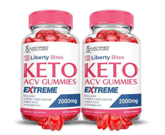 Justified Laboratories Liberty Bites Keto ACV Gummies bottle close-up for daily energy support.