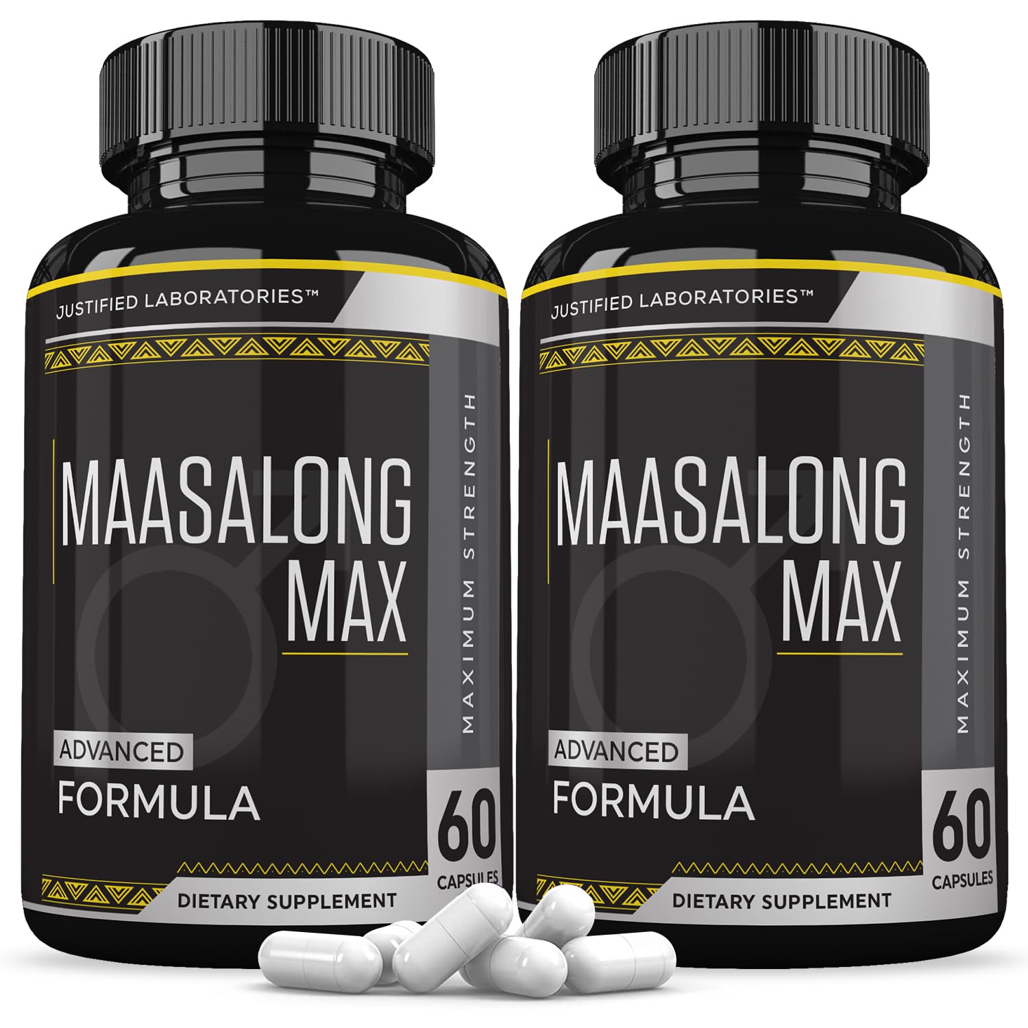 Justified Labs Maasalong Max 1600MG bottle shown, convenient daily capsules for ongoing vitality.