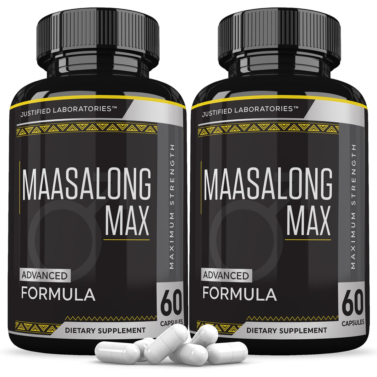 Justified Labs Maasalong Max 1600MG bottle shown, convenient daily capsules for ongoing vitality.