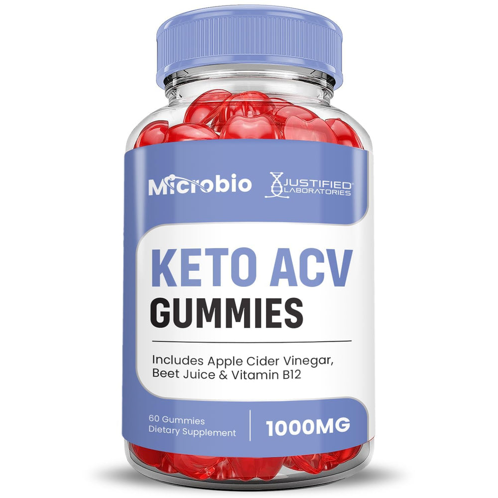 Justified Laboratories Microbio Keto ACV Gummies nutrition label highlights vegan, non-GMO formula.