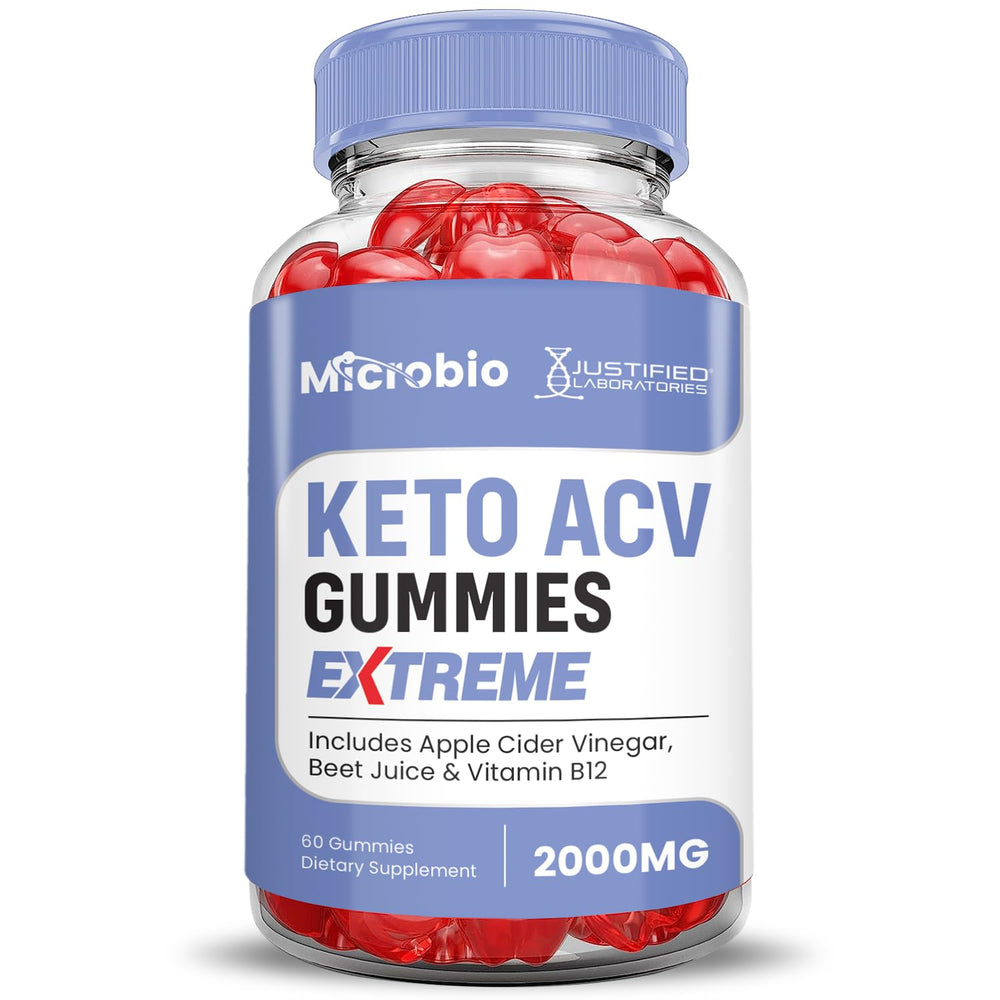Justified Laboratories Microbio Keto ACV Gummies with beet juice and pomegranate ingredients for flavor.