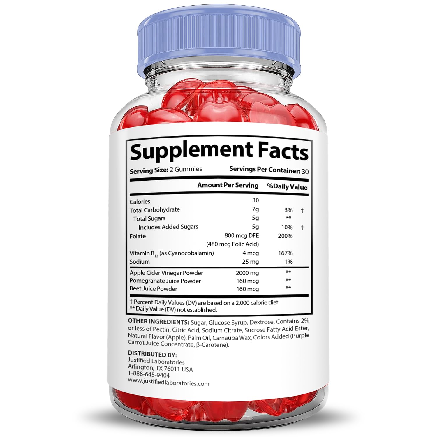 Justified Laboratories Microbio Keto ACV Gummies label highlights vegan, non-GMO, gluten-free quality.