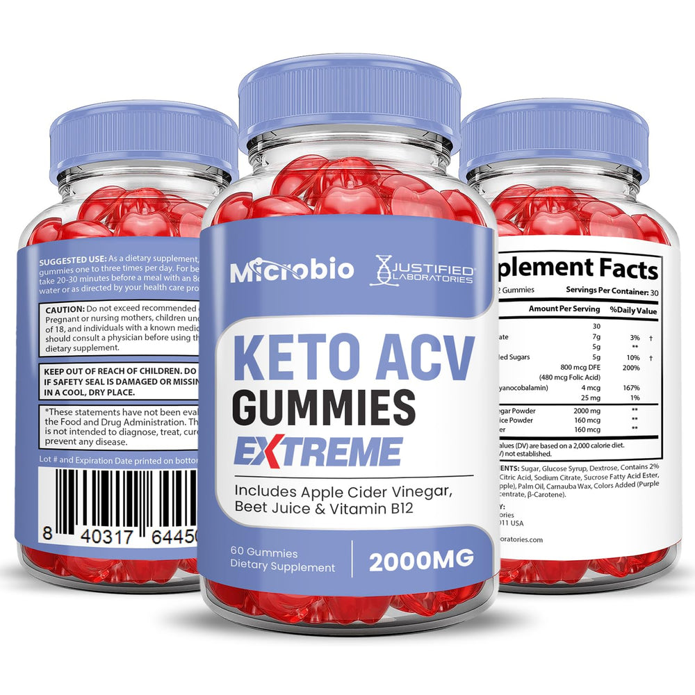 Justified Laboratories Microbio Keto ACV Gummies packaging emphasizes vegan and gluten-free options.