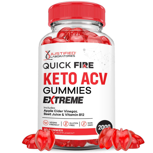 Justified Laboratories Quick Fire ACV Gummies bottle showing 2000mg ACV for daily support.