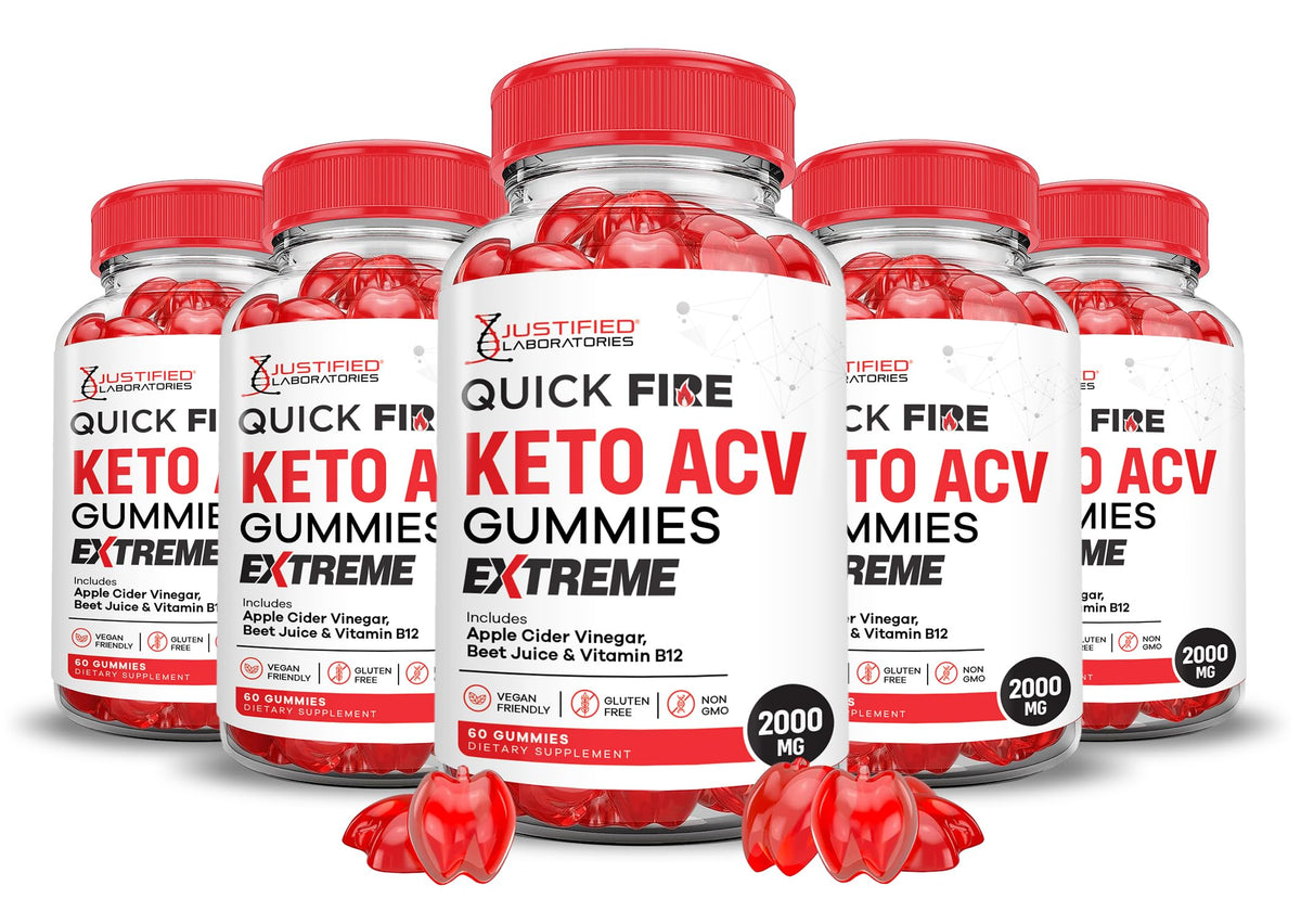 Justified Laboratories Quick Fire Keto ACV Gummies bottle close-up for a tasty daily wellness snack.
