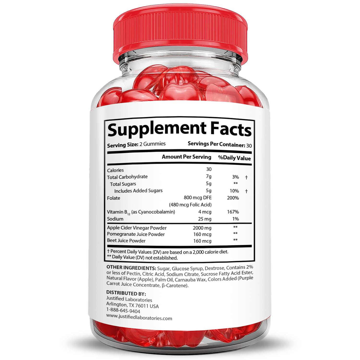 Justified Laboratories Quick Fire Keto ACV Gummies vegan non-GMO badge close-up for vegan-friendly appeal.