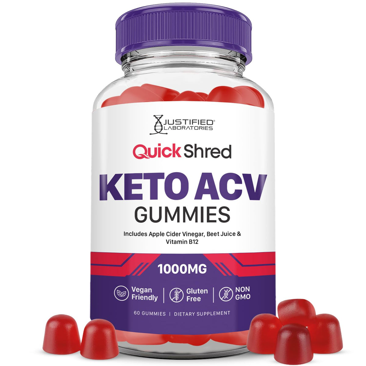 Justified Laboratories Quick Shred Keto ACV Gummies bottle for on-the-go daily support.