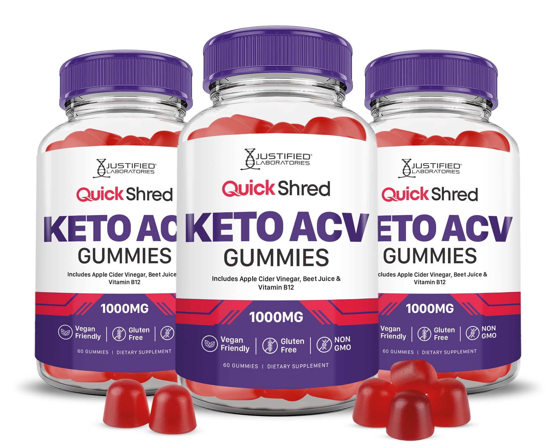 Justified Laboratories Quick Shred Keto ACV Gummies bottle for convenient daily nutrition with flavor