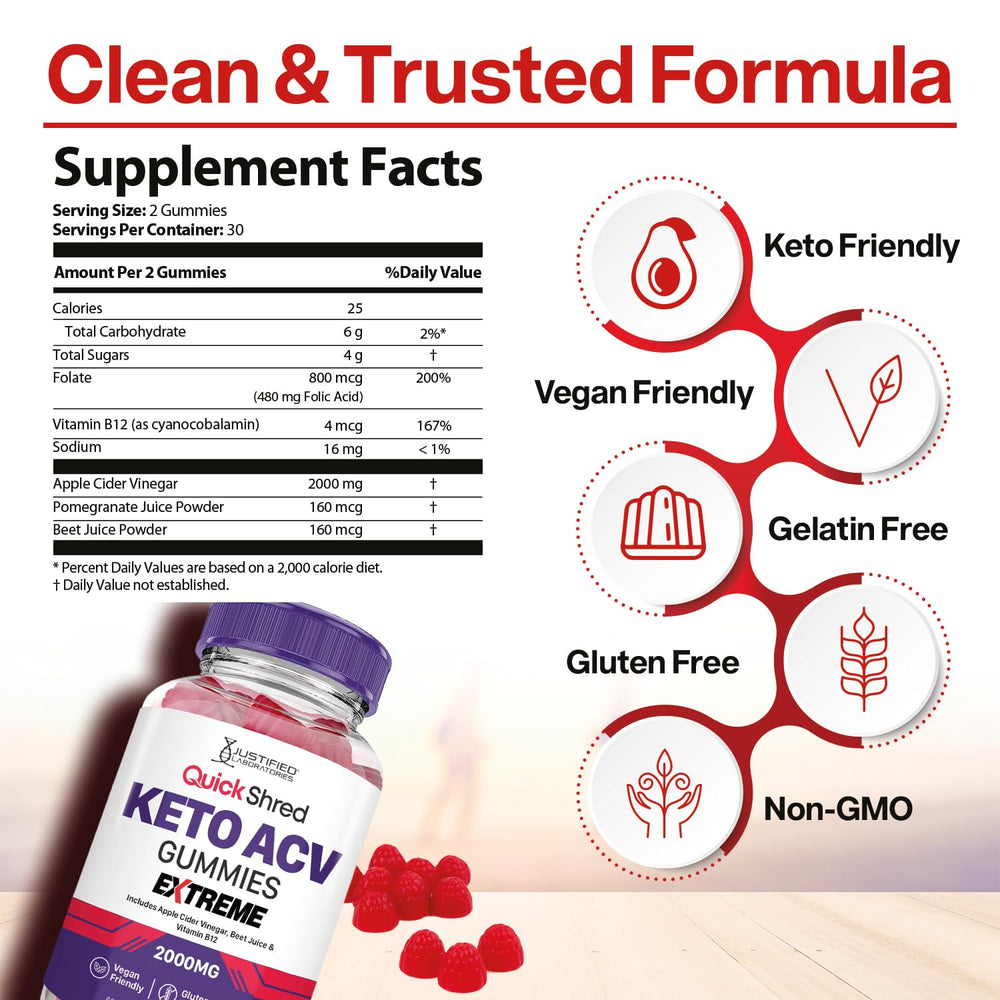 Justified Laboratories Quick Shred Keto ACV Gummies vegan non-GMO formula showcased