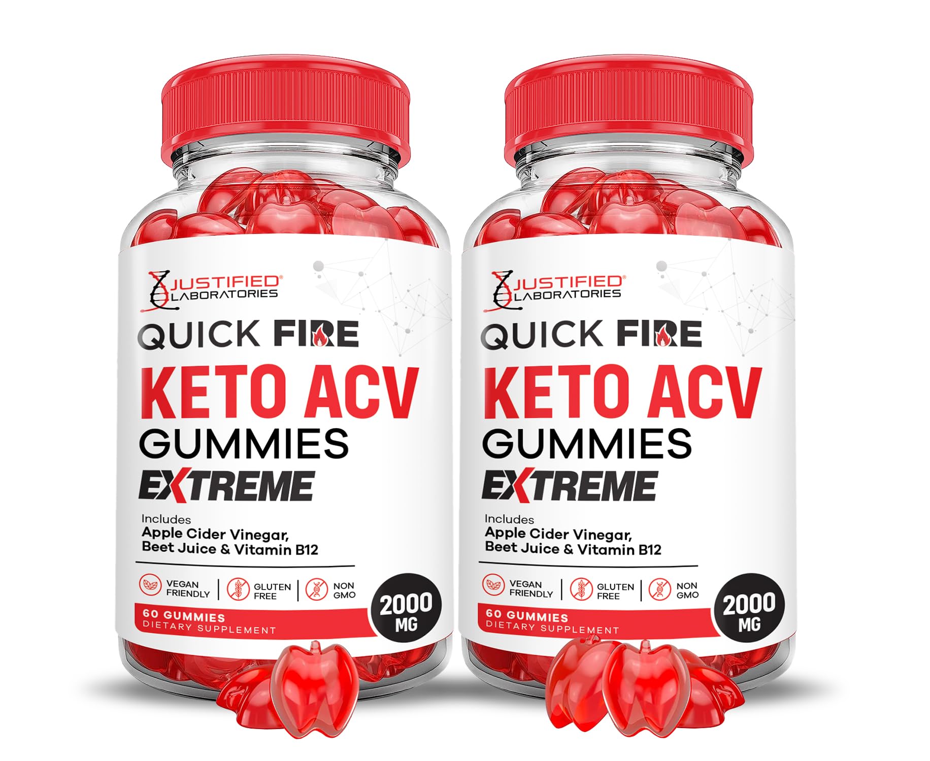 Justified Laboratories Quick Fire Keto Gummies bottle front for a tasty daily ACV boost.