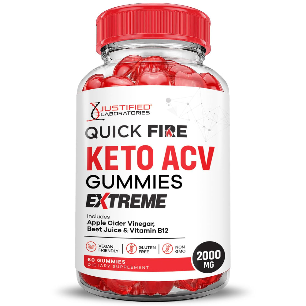 Justified Laboratories Quick Fire Keto Gummies beet and pomegranate notes on label.