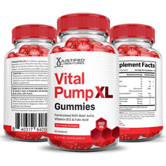 Justified Laboratories three-pack display shows packaging and gummies ready for routine use.