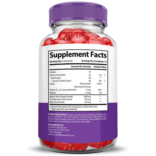 Justified Laboratories Ultra Quick Keto ACV Gummies bottle-closeup highlights 1000mg ACV per serving
