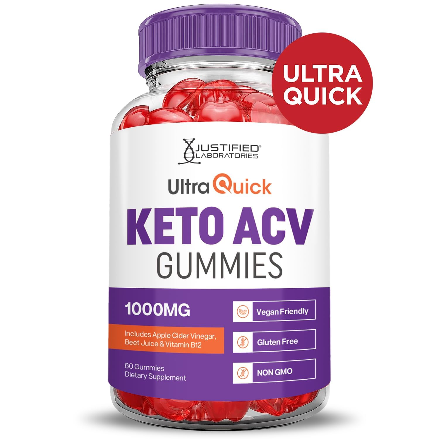 Justified Laboratories Ultra Quick Keto ACV Gummies texture-pectin delivers chewy plant-based bite