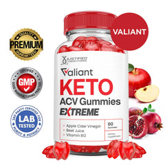 Justified Laboratories Valiant Keto ACV Gummies jar close-up, premium texture and flavor