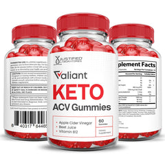Justified Laboratories Valiant Keto ACV gummies serving suggestion with glass