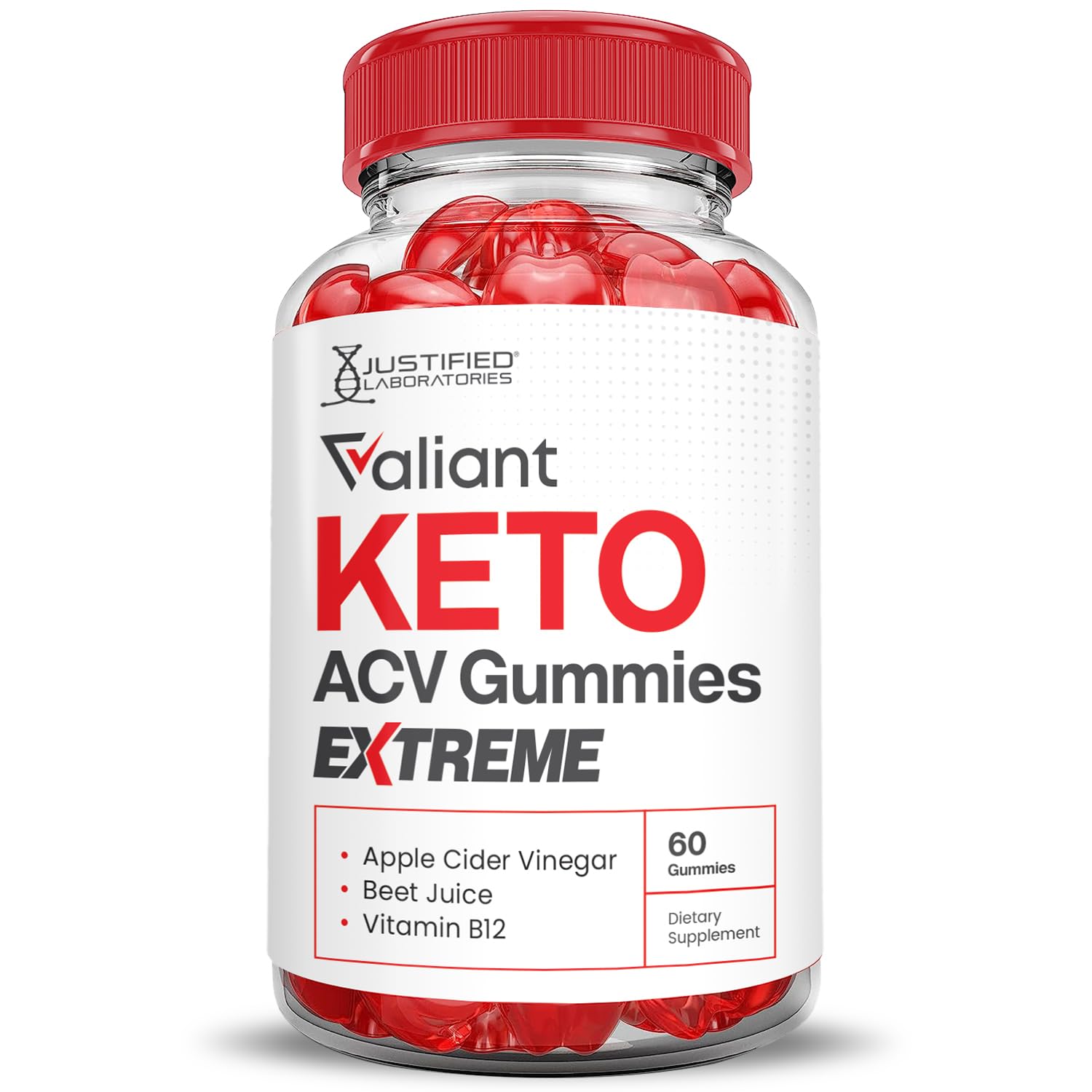 Justified Laboratories Valiant Keto ACV Gummies texture close-up, chewy and vibrant