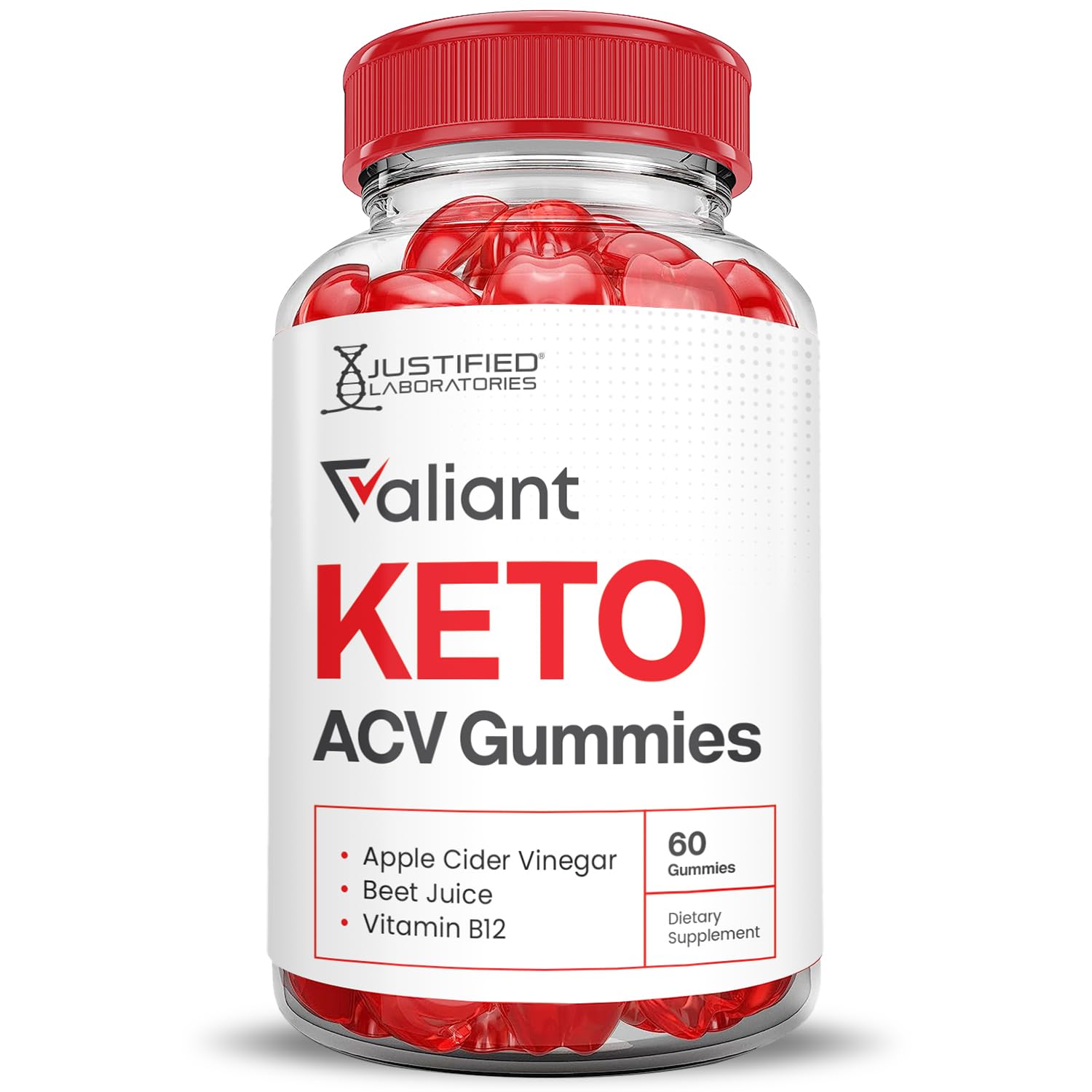 Justified Laboratories Valiant Keto ACV gummies texture close-up for a chewy bite