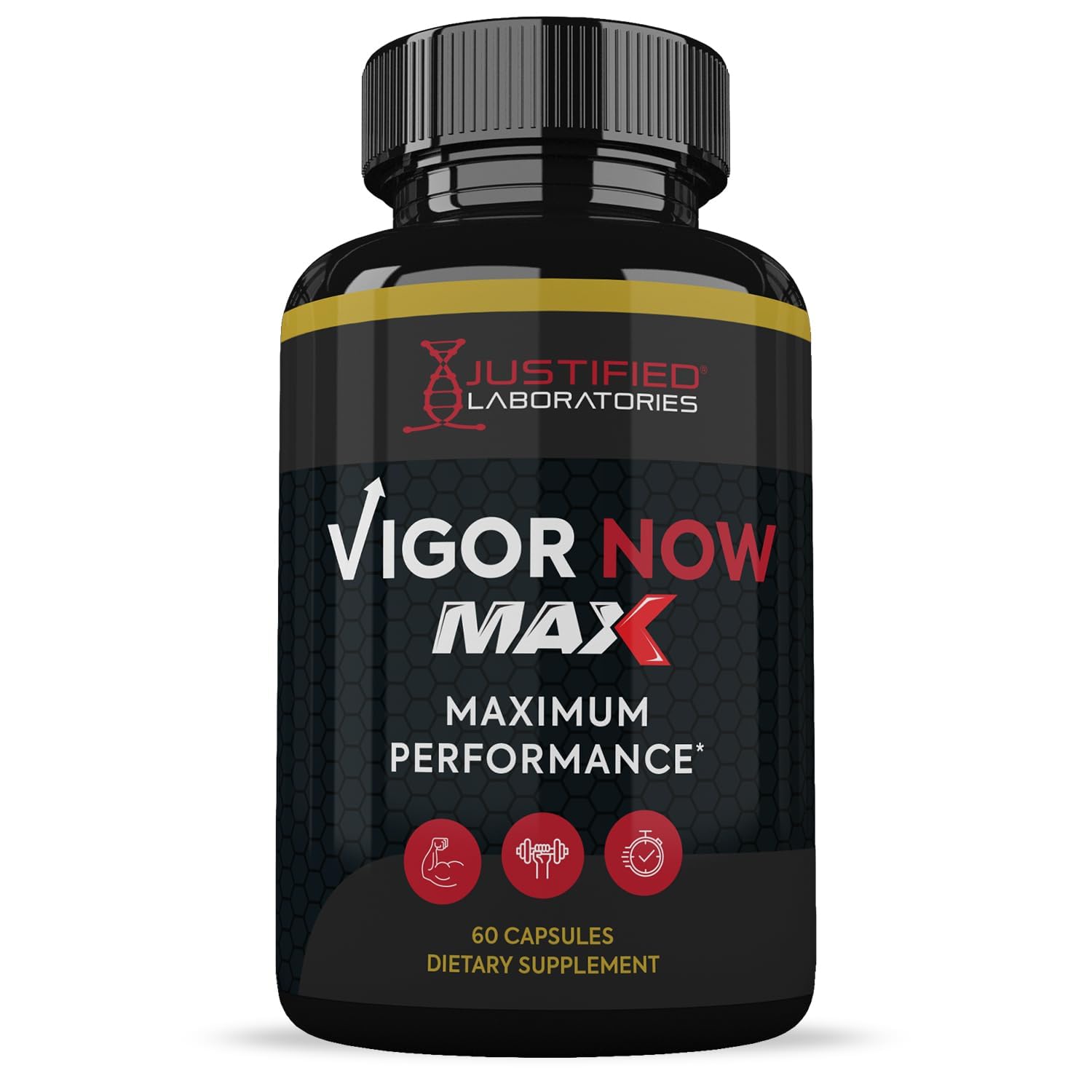 Justified Laboratories Vigor Now Max capsules on a clean background signaling daily use.