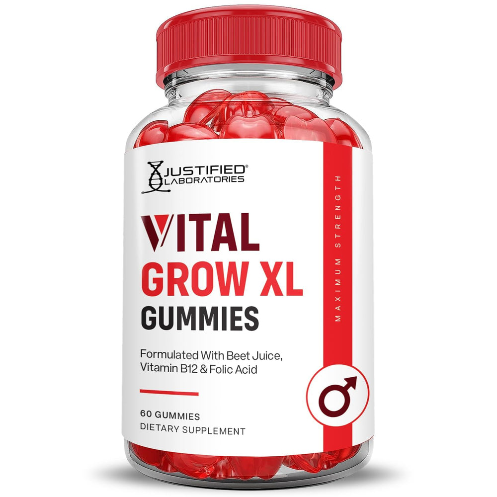 Justified Laboratories Vital Grow XL B12 depiction underlines energy metabolism support.