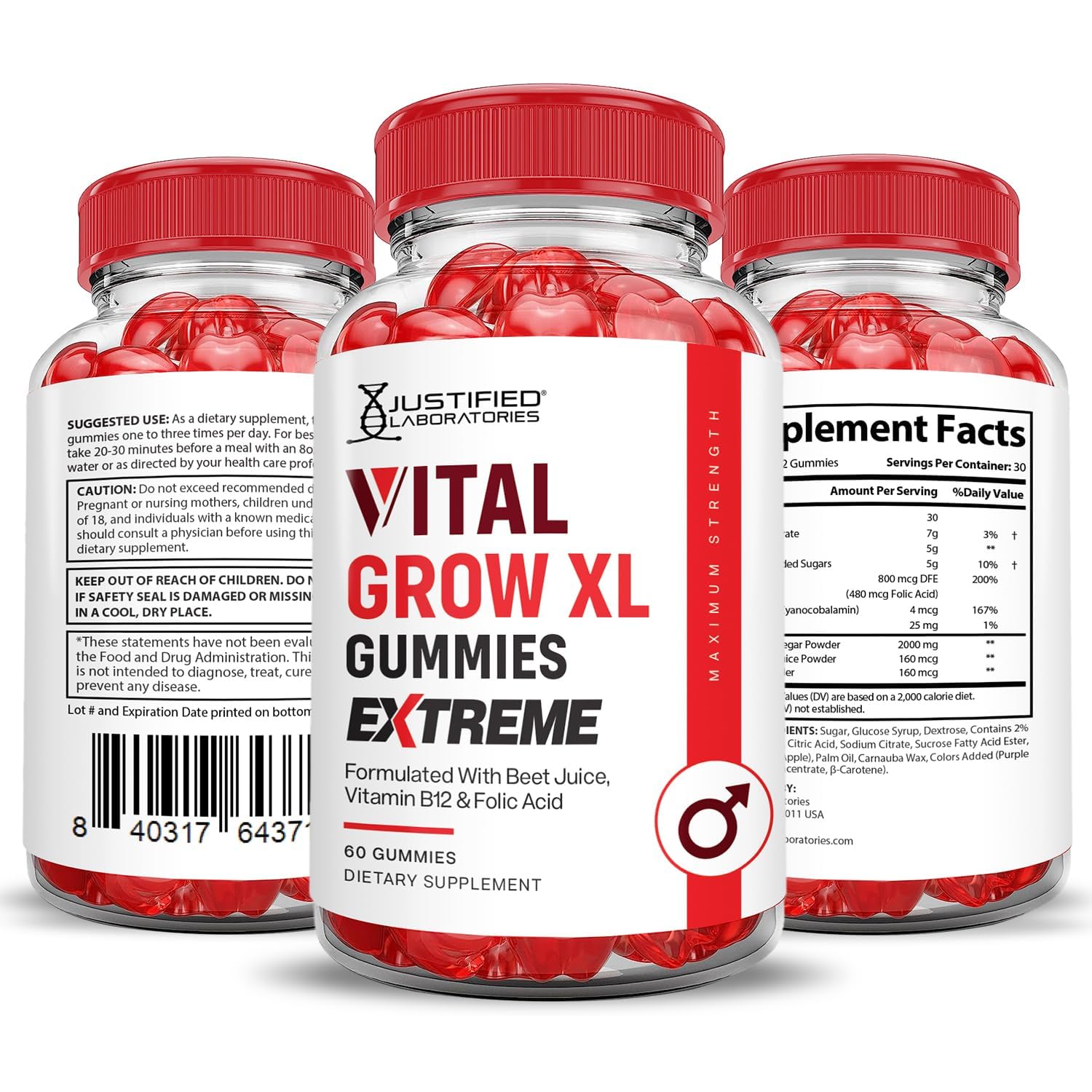 Justified Laboratories Vital Grow XL Extreme gummies on hand for quick daily use.