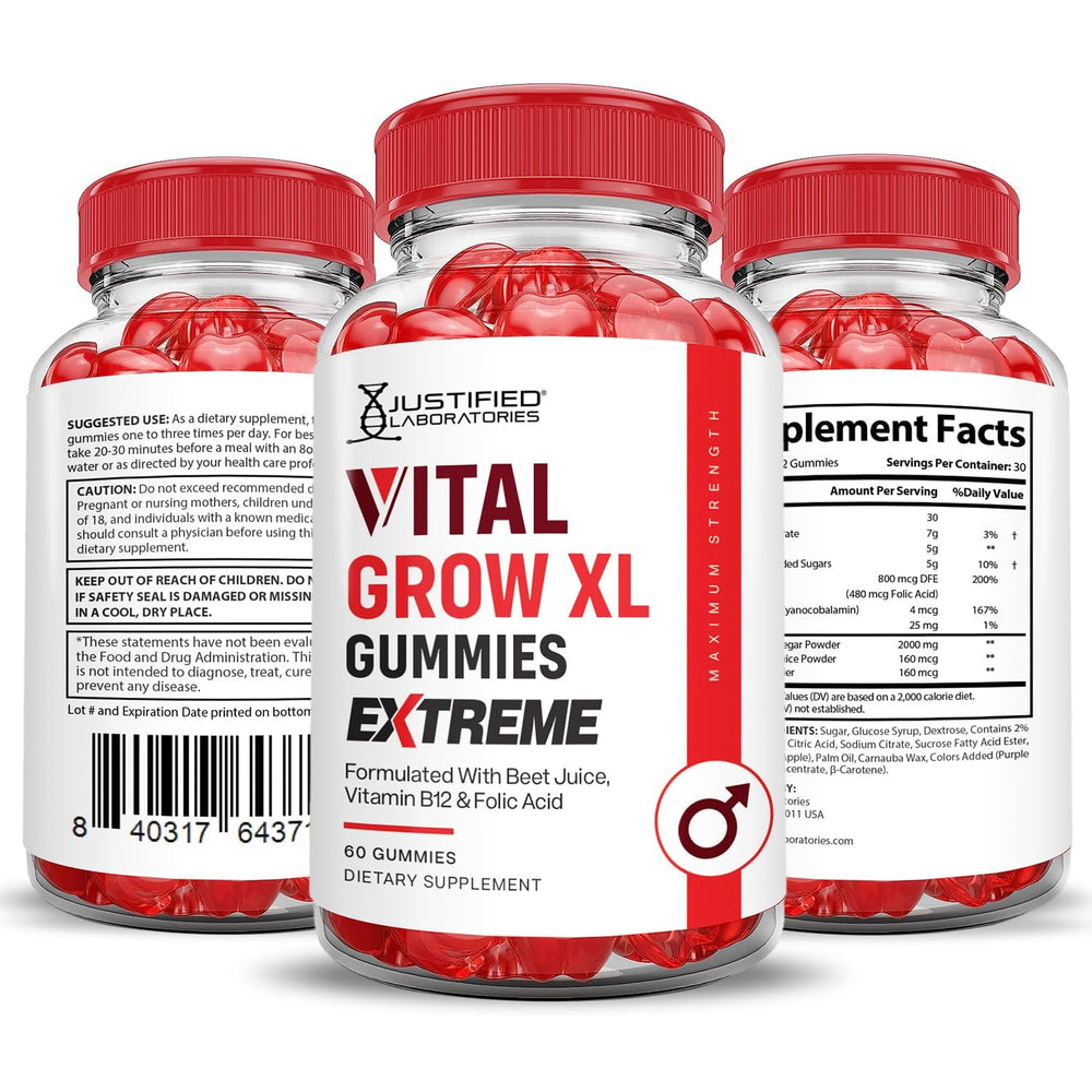 Justified Laboratories Vital Grow XL Extreme gummies on hand for quick daily use.