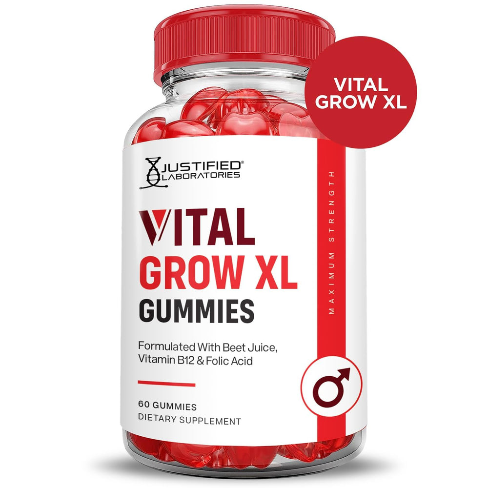 Justified Laboratories Vital Grow XL pomegranate juice closeup emphasizes fresh flavor.