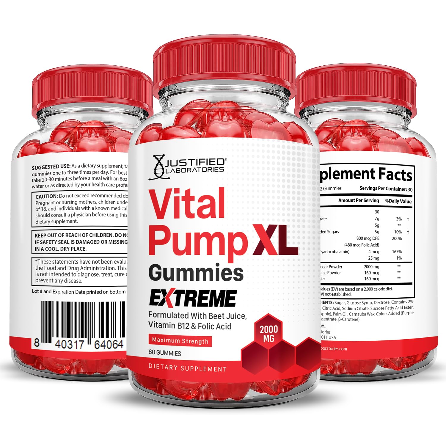 Justified Laboratories Vital Pump XL Extreme label emphasizes gluten-free and gelatin-free formula