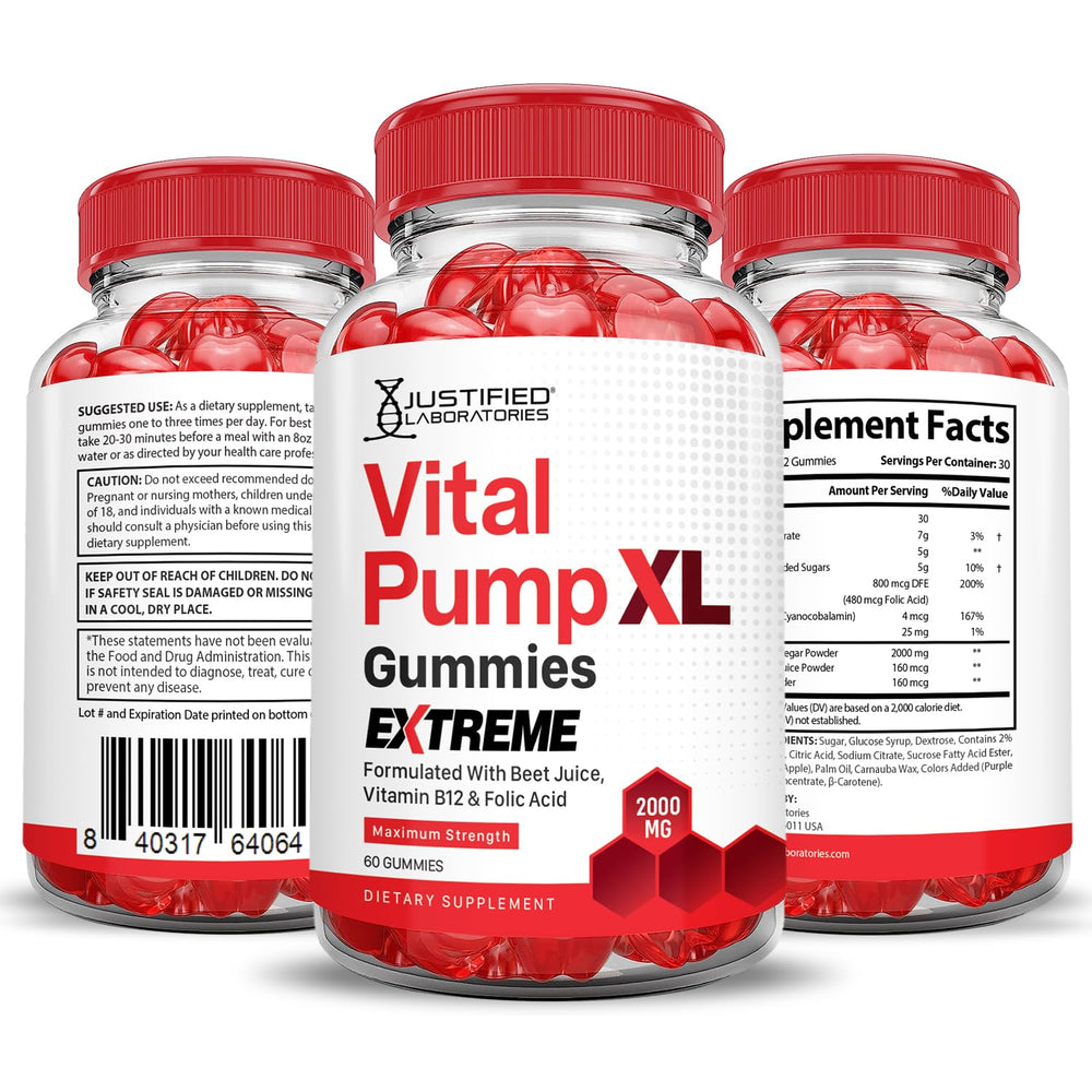 Justified Laboratories Vital Pump XL Extreme label emphasizes gluten-free and gelatin-free formula