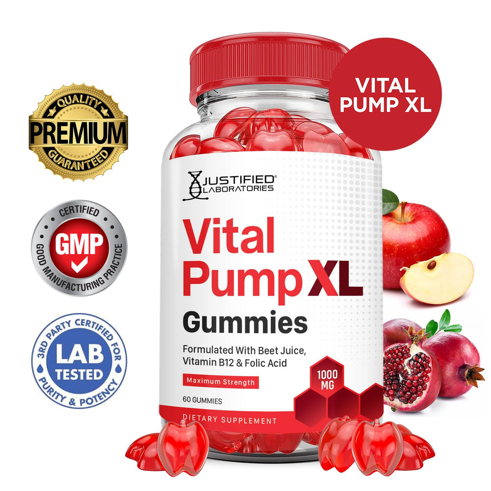 Justified Laboratories Vital Pump XL gummies close-up showing chewy, flavorful texture