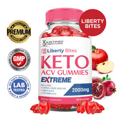Justified Laboratories Liberty Bites Keto ACV Gummies close-up bite highlighting delicious flavor.