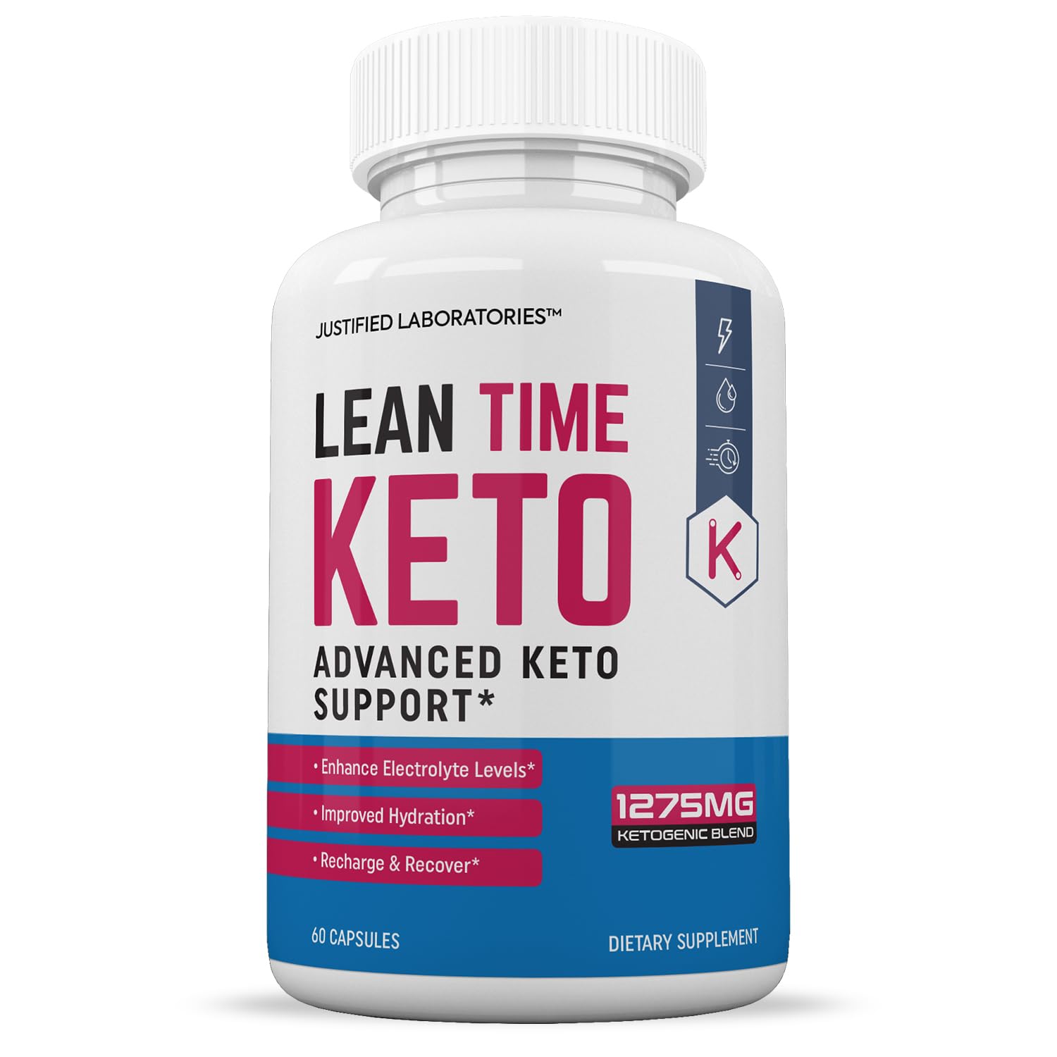 Lean Time Keto Pills bottle back label with ingredients and electrolytes.