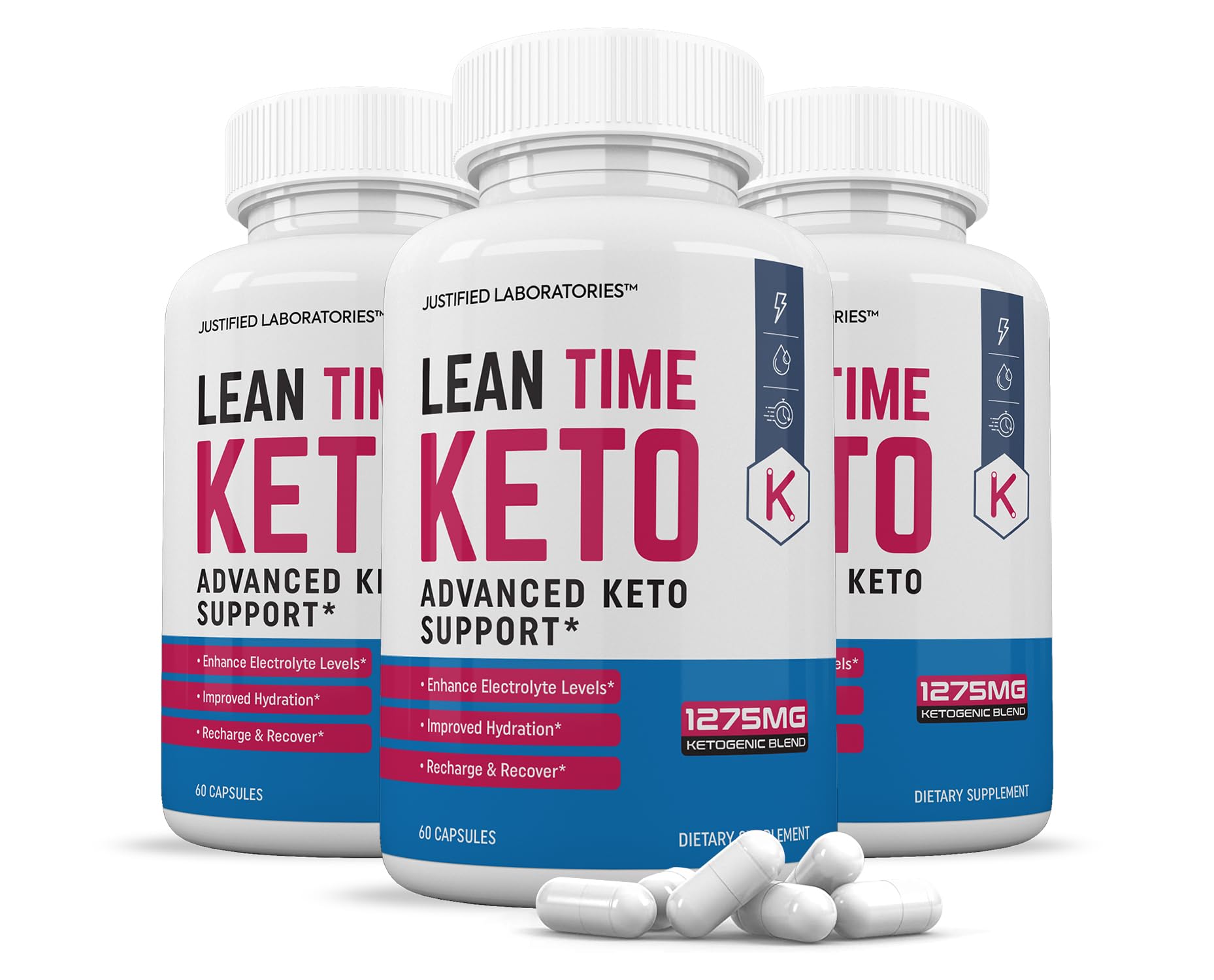 Justified Laboratories Lean Time Keto Pills bottle front for keto support.