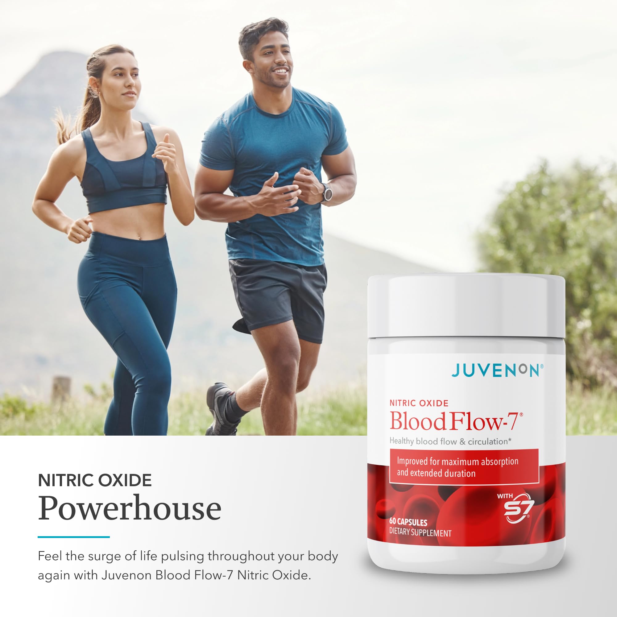 Juvenon BloodFlow-7 ingredient pack spotlights green tea and natural boosters.