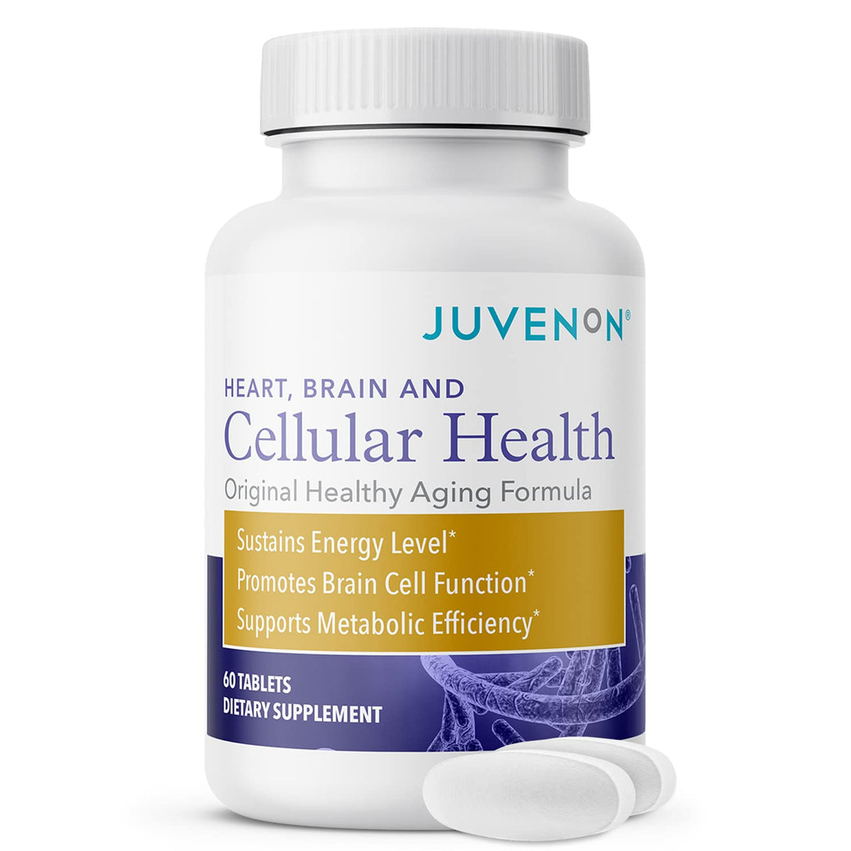 Juvenon Cellular Health bottle pour shows easy daily use for energy and focus.